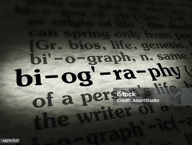 Dictionary Biography Black On Bg Stock Photo - Download Image Now - Biography, Dictionary, Horizontal