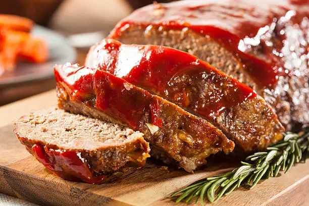 Homemade Ground Beef Meatloaf with Ketchup and Spices