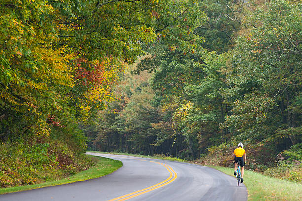 istock Yellow Cylcist on Blue Ridge Parkway 462149251