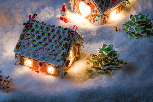 istock Gingerbread home at the night in winter 462153555