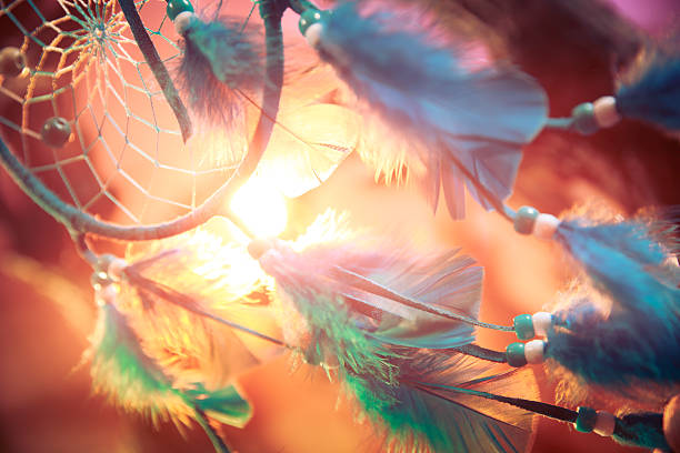 dreamcatcher on a forest at sunset stock photo