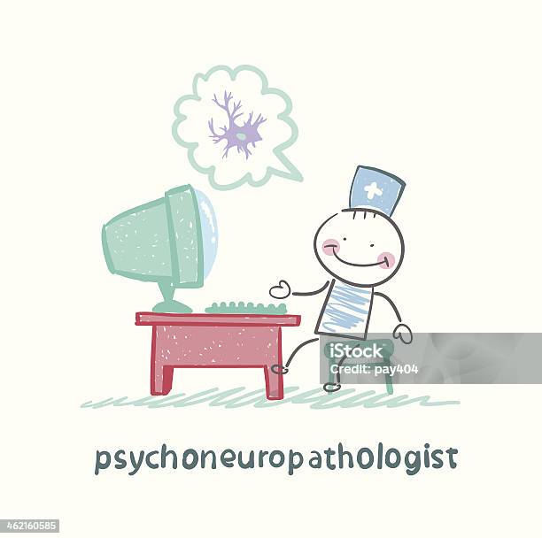 Psychoneuropathologist Sits On The Workplace Stock Illustration - Download Image Now - Anatomy, Biomedical Illustration, Computer Graphic