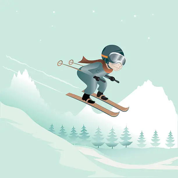 Vector illustration of jumping with skis