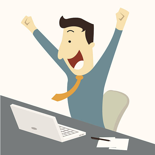 Man Get Job Stock Illustration - Download Image Now - Excitement, Desk,  Ecstatic - iStock