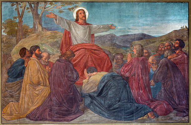 Antwerp - Sermon of Jesus scene in Joriskerk Antwerp - Sermon of Jesus scene in Joriskerk or st. George church from 19. cent. on September 5, 2013 in Antwerp, Belgium Worshipper stock illustrations