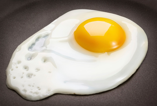 Fried egg on frying pan