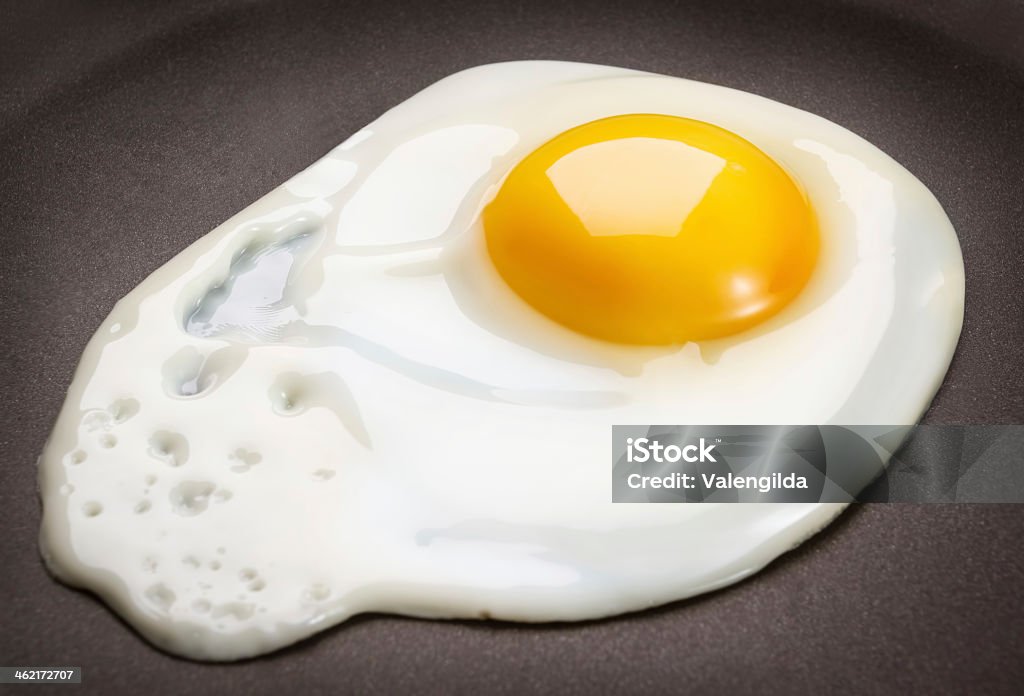 Close-up of a fried egg on a black surface Fried egg on frying pan Fried Egg Stock Photo