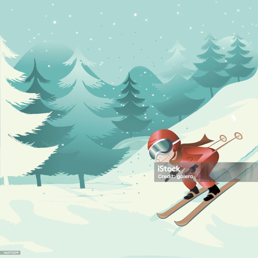 Esqui alpino - Vetor de Esqui - Esqui e snowboard royalty-free