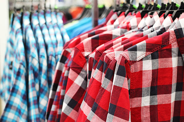 istock blue and red men shirts on hanger 462187397