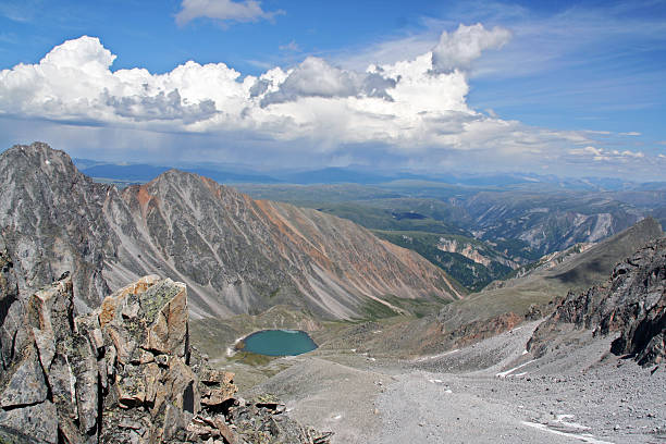 Landscape of Sayan Mountains, near  Russian-Mongolian border pho stock photo