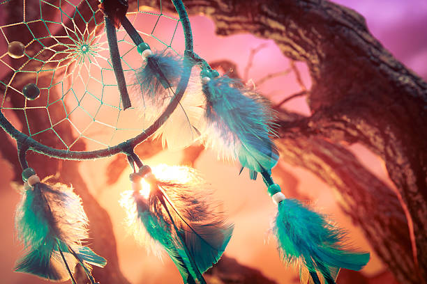 istock A turquoise dream catcher on a forest at sunset 462188361