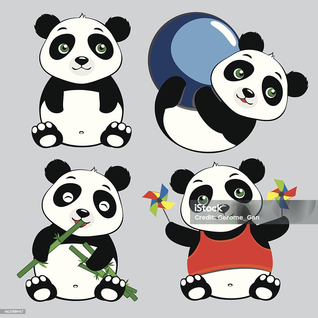 Panda Sit comer jogar bola Fofo Urso conjunto - Royalty-free Panda - Mamífero de quatro patas arte vetorial