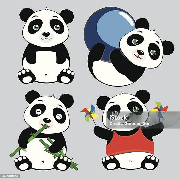 Panda Sit Comer Jogar Bola Fofo Urso Conjunto - Arte vetorial de stock e mais imagens de Panda - Mamífero de quatro patas - Panda - Mamífero de quatro patas, Variação, Animal