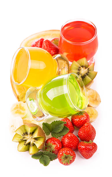 banana jelly, kiwi e fragola - healthy eating green studio shot vertical foto e immagini stock