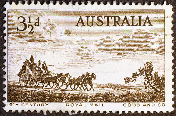 istock Vintage australian stamp with old coach delivering mail 462206681
