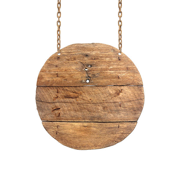 istock Tan-colored wooden sign hanging from chains 462209071