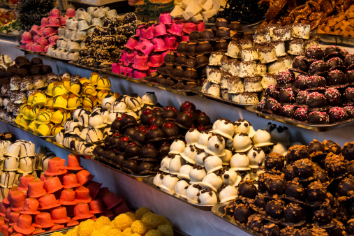 colorful spices and sweets at Central market in São Paulo