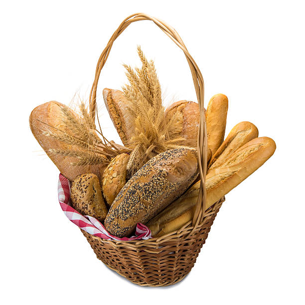 istock Basket with a bread assortment isolated on white 462212353
