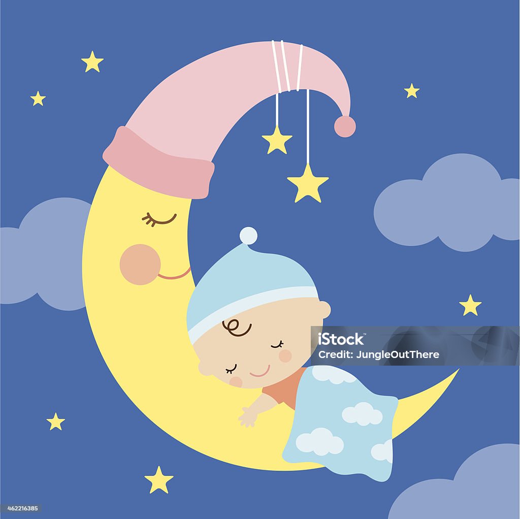 Bambino che dorme sulla Luna - arte vettoriale royalty-free di Bebé
