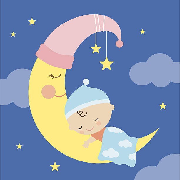 ilustrações, clipart, desenhos animados e ícones de bebê dormindo na lua - baby clothing its a girl newborn baby goods