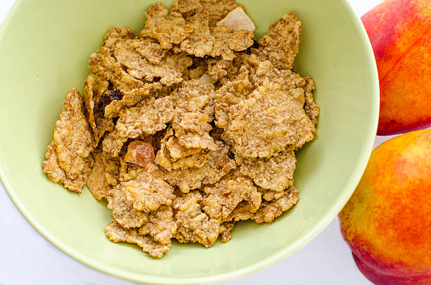 bowl of healthy wholegrain muesli breakfast stock photo