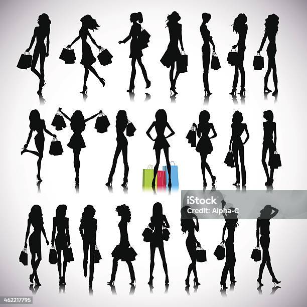 Shopping Set Stock Illustration - Download Image Now - Women, Shopping, In Silhouette