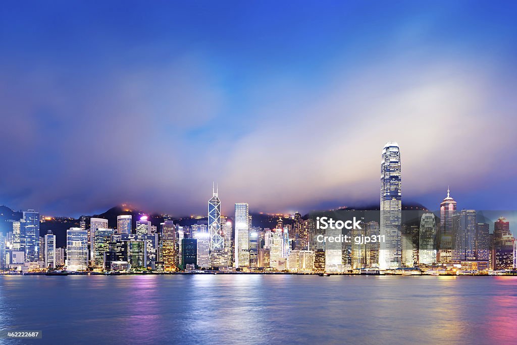 Hong Kong night view of Victoria Harbor Hong Kong night view of Victoria Harbor, Hong Kong Island business district Architecture Stock Photo