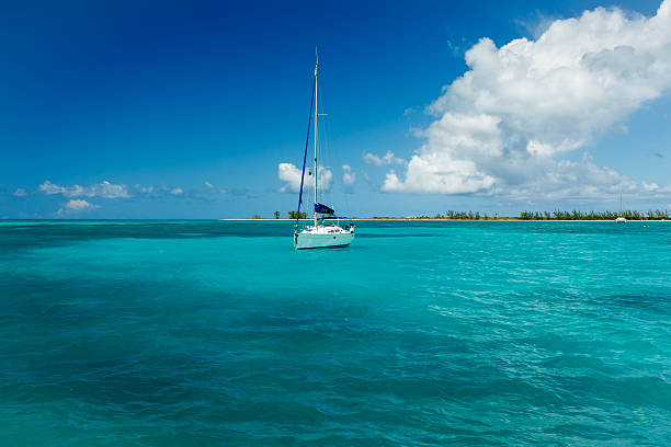 istock White sailboat moored in bright turquoise blue Caribbean waters 462227511