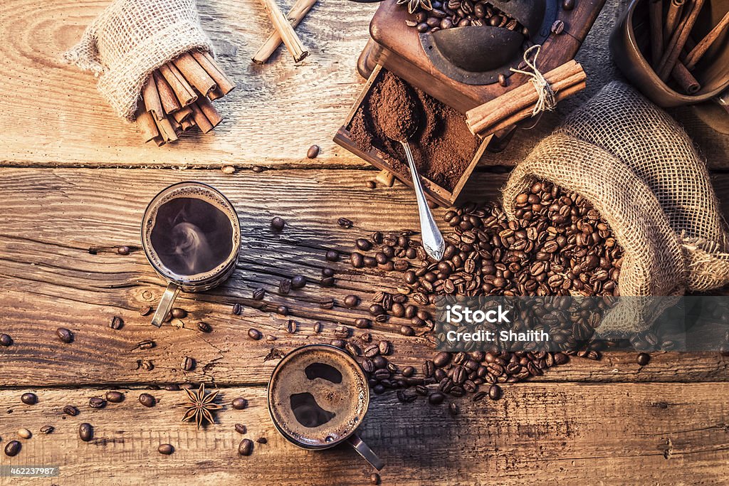Enjoy your coffee made of grinding grains Enjoy your coffee made of grinding grains. Bag Stock Photo