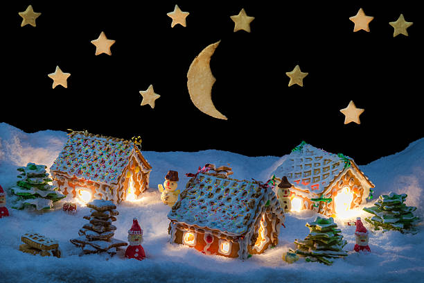 istock Gingerbread home at the night in winter 462238707