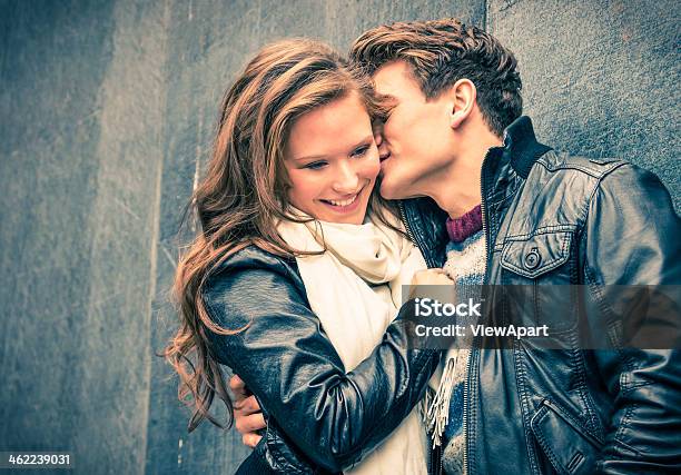 Couple Of Lovers First Moments In The Love Story Stock Photo - Download Image Now - Couple - Relationship, Kissing, Paparazzi Photographer