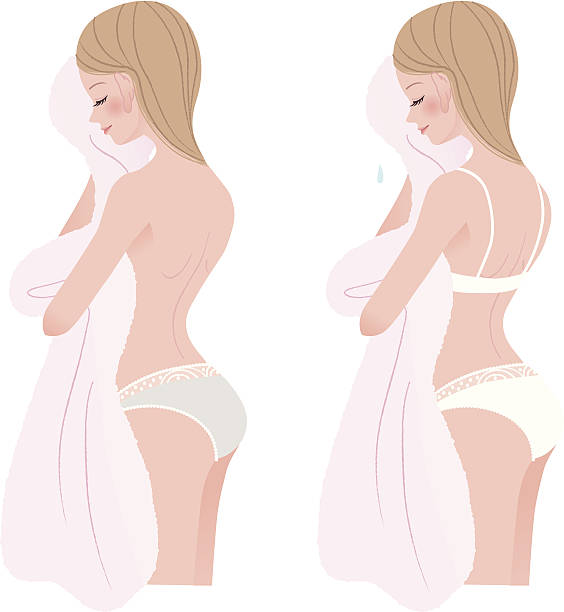 ilustraciones, imágenes clip art, dibujos animados e iconos de stock de pretty girl secado su cuerpo - long hair rear view brown hair the human body