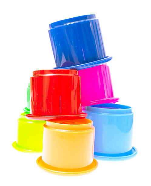 childs toy stacking cups isolated on white background