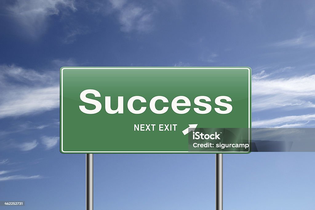 Highway exit sign for success direction. Highway exit sign for success direction with blue sky on the background. illustration road sign. Advice Stock Photo