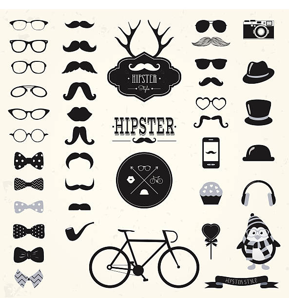 ilustraciones, imágenes clip art, dibujos animados e iconos de stock de conjunto de iconos vintage hipster retro - animal background audio