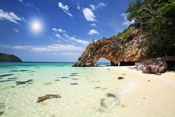 istock Natural stone arch against sunbeam 462257009