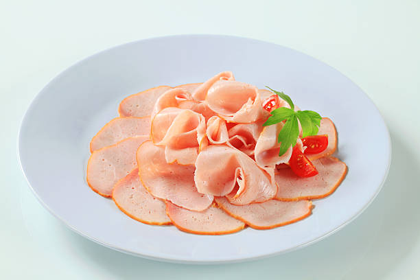 delicately 곁들인 닭 가슴살 - thin portion salami meat 뉴스 사진 이미지