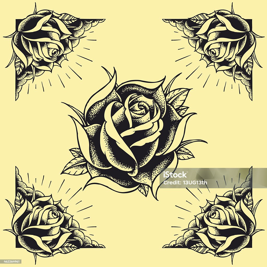Róż i ramki Tatuaż styl projektowania - Grafika wektorowa royalty-free (Tatuaż)