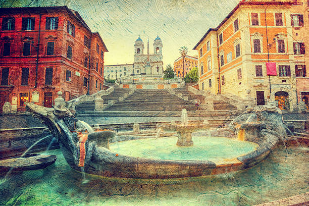 ローマは、スペイン広場にます。 - piazza di spagna spanish steps church trinita dei monti ストックフォトと画像