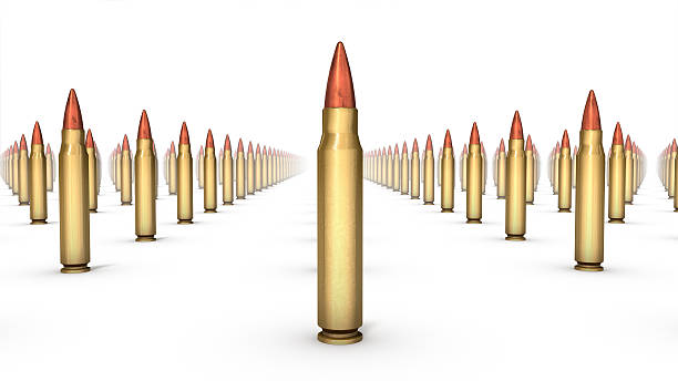Low angle view of rifle bullets stock photo