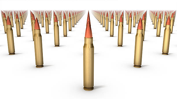 Diagonal view of rifle bullets stock photo