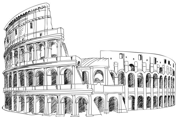 Coliseum in Rome, Italy. Colosseum  Vector Hand-drawn Sketch Illustration isolated on white background. ancient arch architecture brick stock illustrations