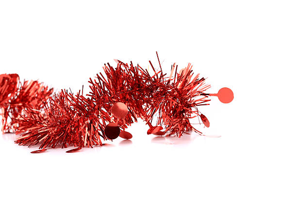 istock Christmas red tinsel with stars. 462279999