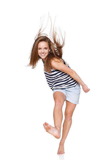 istock Woman hip hop dancer over white background 462281805