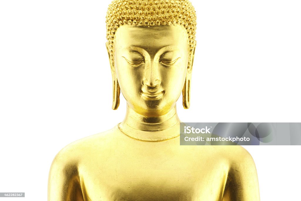 Złoty posąg Buddy na białym tle - Zbiór zdjęć royalty-free (Architektura)