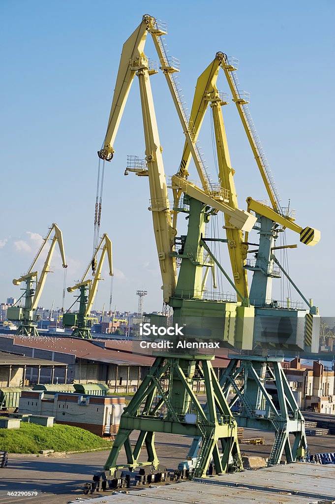 Port cranes Cranes in the cargo port in the Sankt Petersburg, Russia Blue Stock Photo