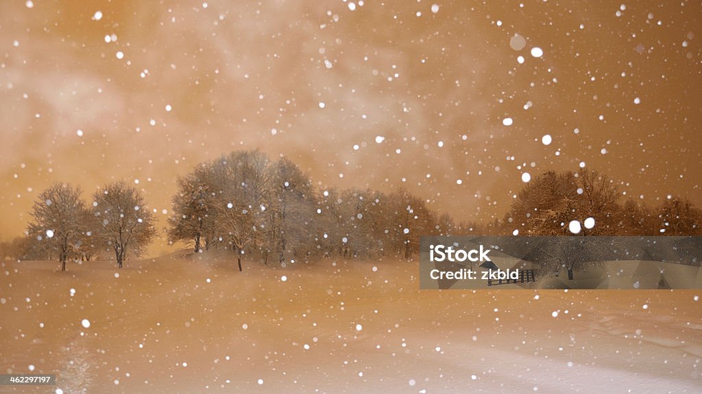 Christmas snowing at night in Bled Snowflakes caught when taking winter landscape. Bled - Slovenia Stock Photo
