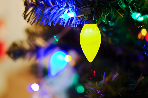 Christmas lights on a tree stock photo