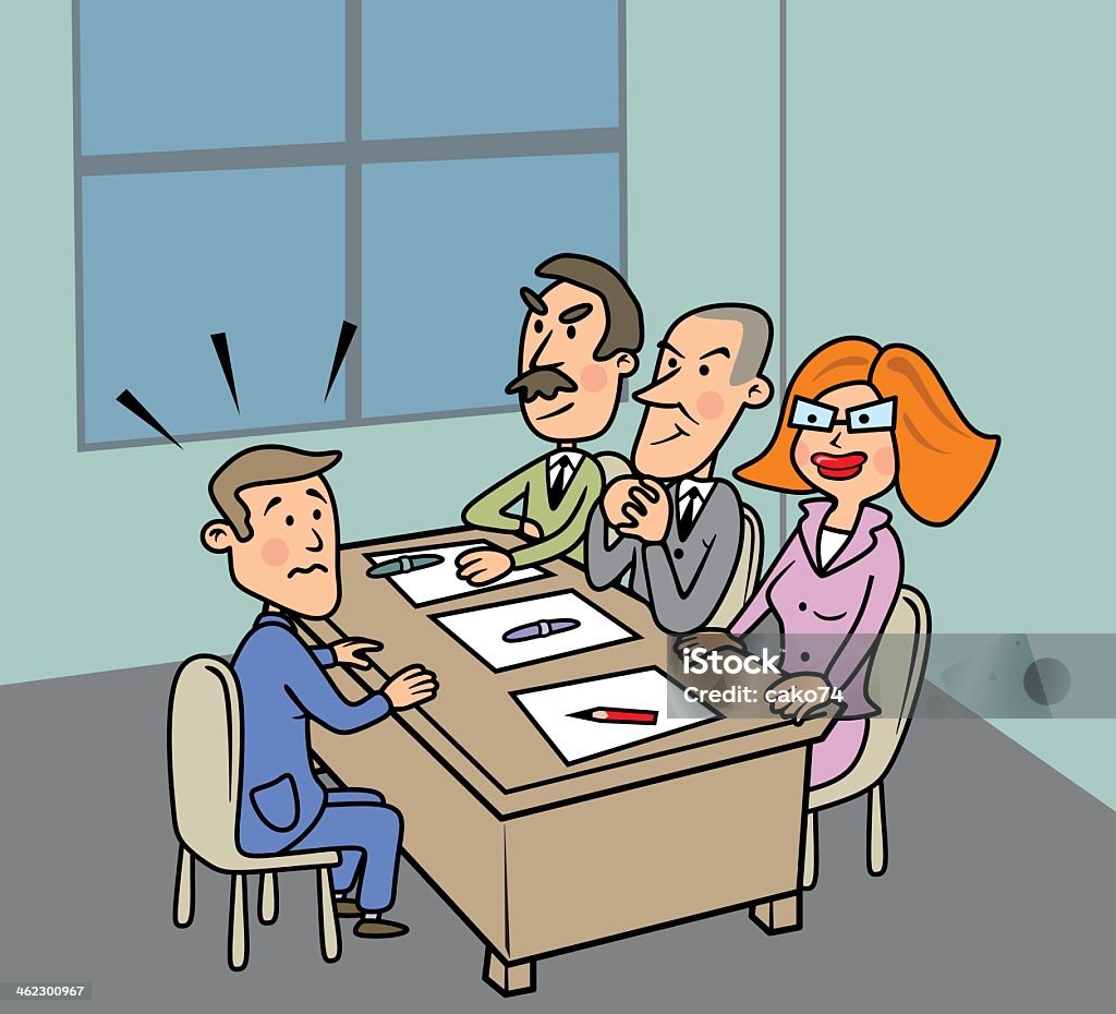 A Cartoon Of Three Business People Interviewing One Man Stock Illustration  - Download Image Now - iStock
