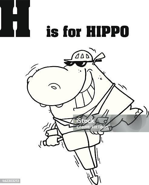 Black And White Alphabet H Is For Hippo Stock Illustration - Download Image Now - Alphabet, Animal, Black And White